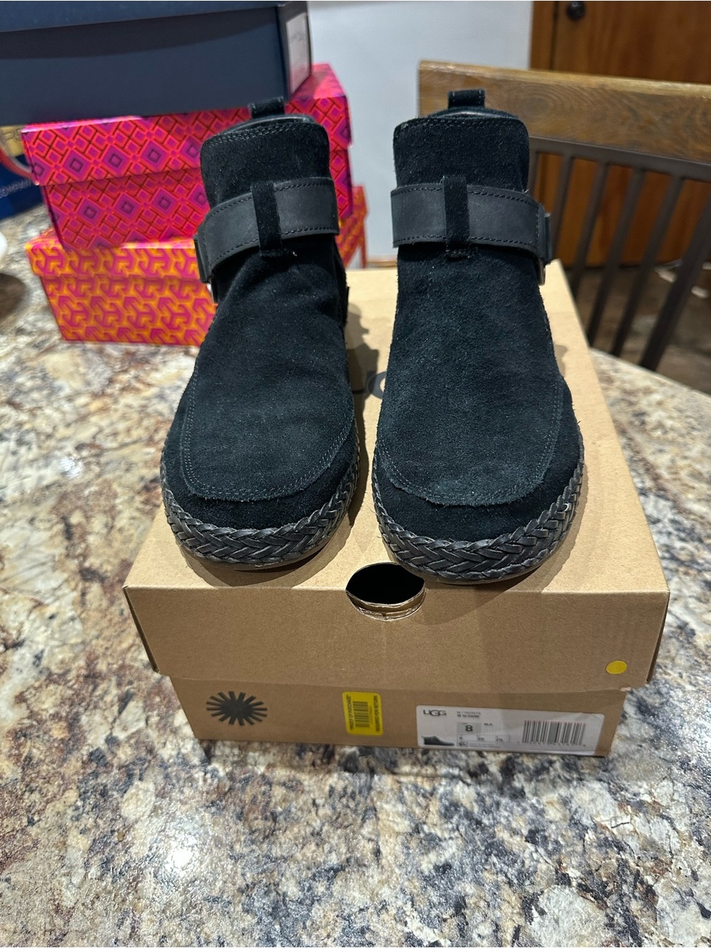 UGG Black Suede Braided Espadrille Ankle Shoes